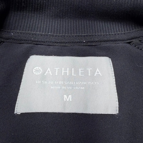 Athleta Black Track Jacket Full Zip White Stripe Athleisure Women's Medium - Picture 2 of 8